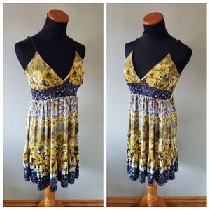 Majora S Y2K Bohemian Coachella Hippie Woodstock Babydoll Fall Sunflower Dress